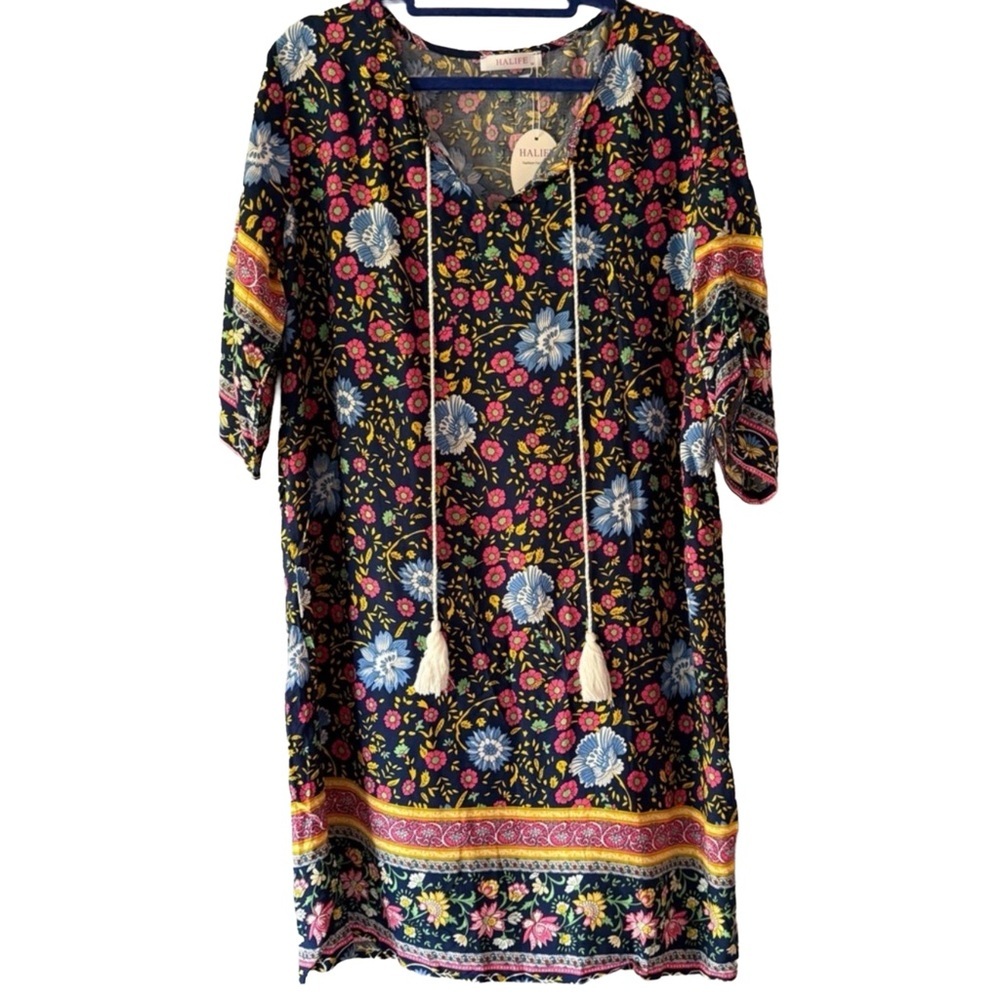 Halife Floral Midi Dress in Navy -‎ Size M NWT